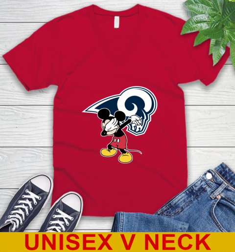 Los Angeles Rams NFL Football Dabbing Mickey Disney Sports V-Neck T-Shirt 7