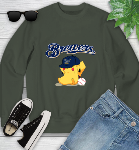 MLB Pikachu Baseball Sports Milwaukee Brewers Youth Sweatshirt 10
