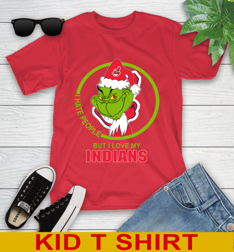 Cleveland Indians MLB Christmas Grinch I Hate People But I Love My Favorite Baseball Team Youth T-Shirt 10