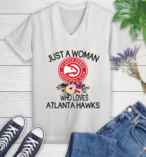 NBA Just A Woman Who Loves Atlanta Hawks Basketball Sports Women's V-Neck T-Shirt
