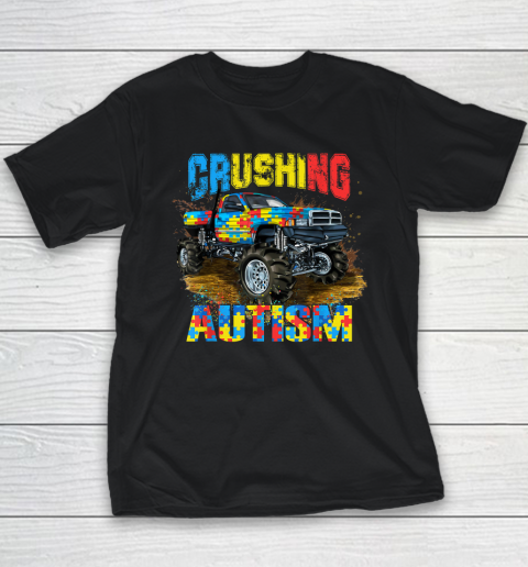 Crushing Autism Puzzle Monster Truck Autism Awareness Youth T-Shirt