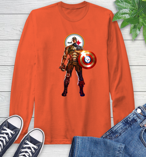 NFL Captain America Marvel Avengers Endgame Football Sports Pittsburgh Steelers Long Sleeve T-Shirt 5