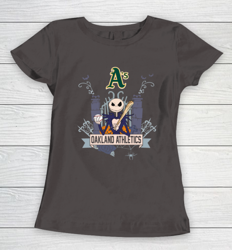 MLB Oakland Athletics Baseball Jack Skellington Halloween Women's T-Shirt 7
