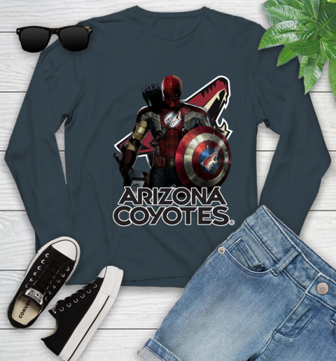 NHL Captain America Thor Spider Man Hawkeye Avengers Endgame Hockey Arizona Coyotes Youth Long Sleeve 8