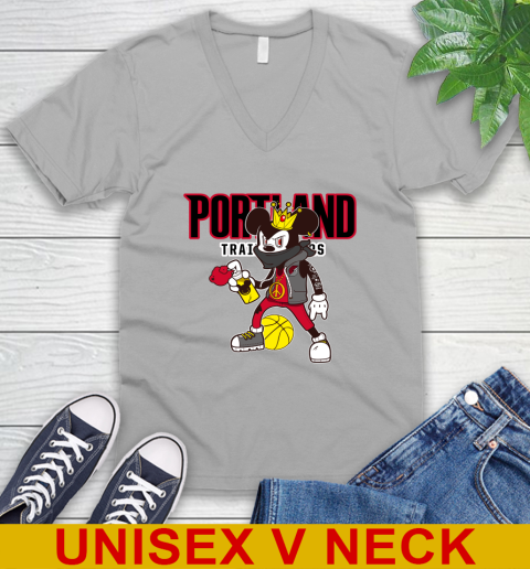 Portland Trail Blazers NBA Basketball Mickey Peace Sign Sports V-Neck T-Shirt 4
