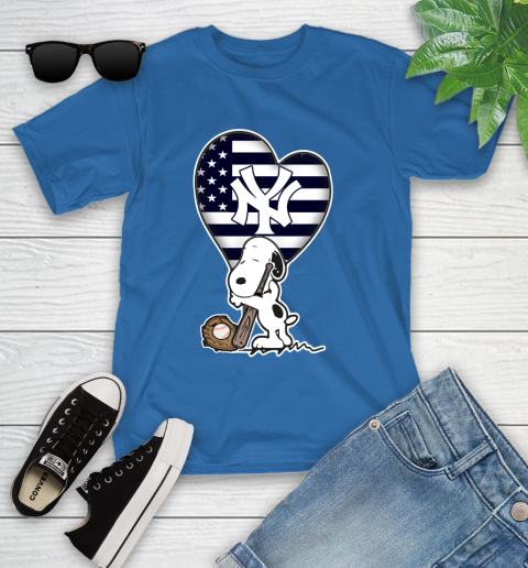 New York Yankees MLB Baseball The Peanuts Movie Adorable Snoopy Youth T-Shirt 9