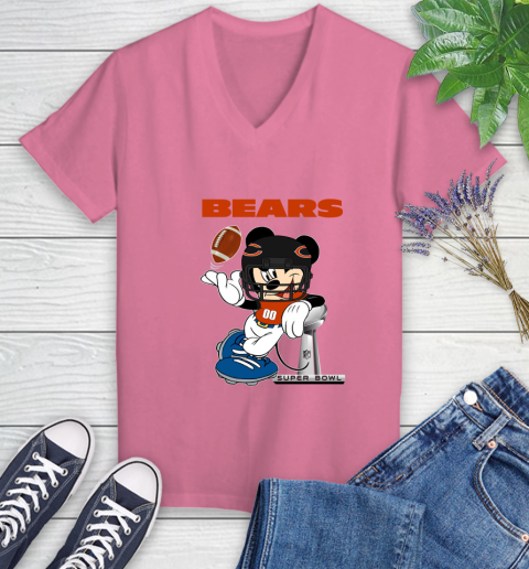 NFL Chicago Bears Mickey Mouse Disney Super Bowl Football T Shirt Women's V-Neck T-Shirt 13