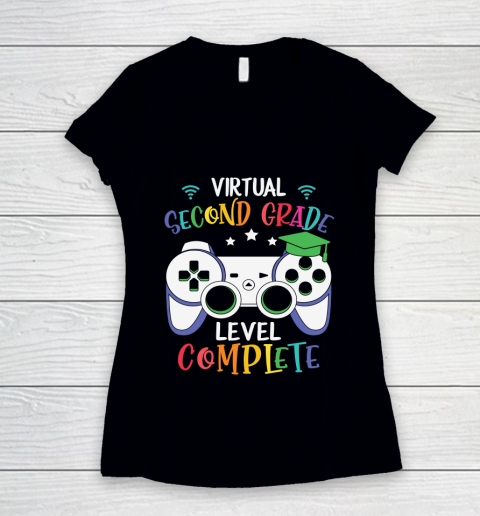Back To School Shirt Virtual Second Grade level complete Women's V-Neck T-Shirt