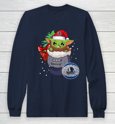 Dallas Mavericks Christmas Baby Yoda Star Wars Funny Happy NBA Long Sleeve T-Shirt 4