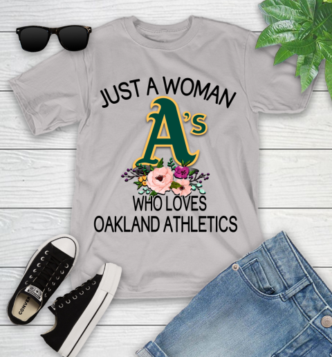MLB Just A Woman Who Loves Oakland Athletics Baseball Sports Youth T-Shirt 10