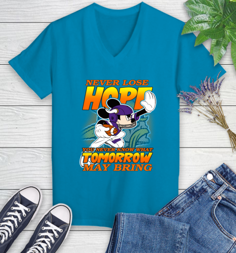 Minnesota Vikings NFL Football Mickey Disney Never Lose Hope Women's V-Neck T-Shirt 7