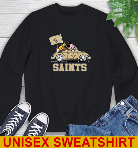 NFL Football New Orleans Saints Pluto Mickey Driving Disney Shirt Sweatshirt - Image 3