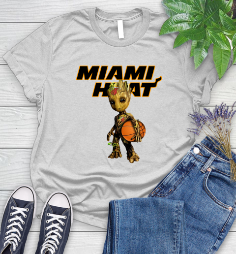 Miami Heat NBA Basketball Groot Marvel Guardians Of The Galaxy Women's T-Shirt