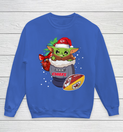 Kansas City Chiefs Christmas Baby Yoda Star Wars Funny Happy NFL Youth Sweatshirt 8