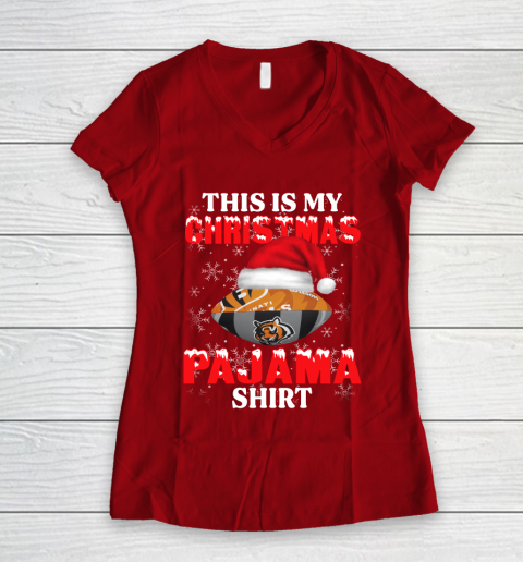 Cincinnati Bengals This Is My Christmas Pajama Shirt NFL Women's V-Neck T-Shirt 8