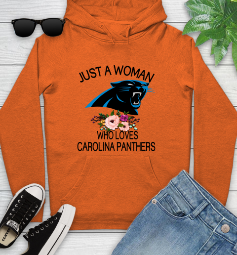 NFL Just A Woman Who Loves Carolina Panthers Football Sports Youth Hoodie 3