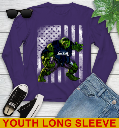 Seattle Seahawks Hulk Marvel Avengers NFL Football American Flag Youth Long Sleeve 4