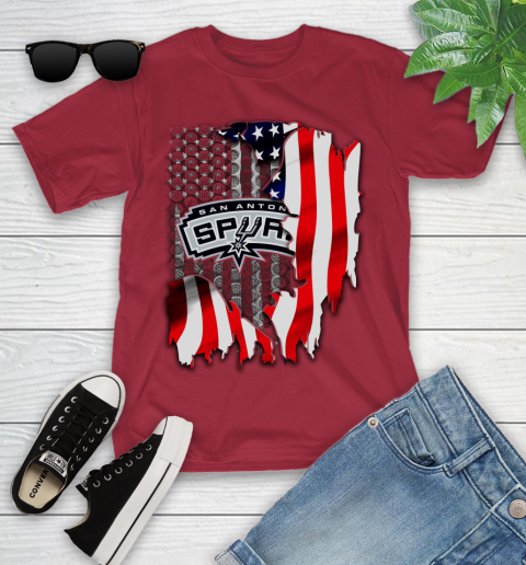 San Antonio Spurs NBA Basketball American Flag Youth T-Shirt 14