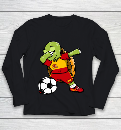 Dabbing Turtle Spain Soccer Fans Jersey Spanish Football Youth Long Sleeve