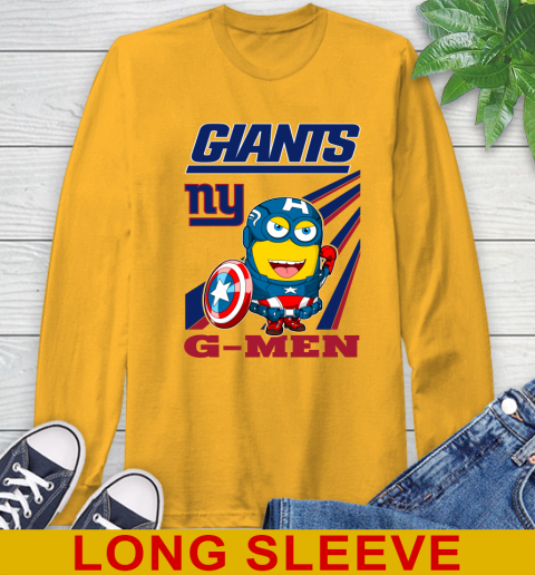 NFL Football New York Giants Captain America Marvel Avengers Minion Shirt Long Sleeve T-Shirt 2