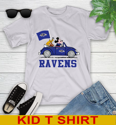 NFL Football Baltimore Ravens Pluto Mickey Driving Disney Shirt Youth T-Shirt 5