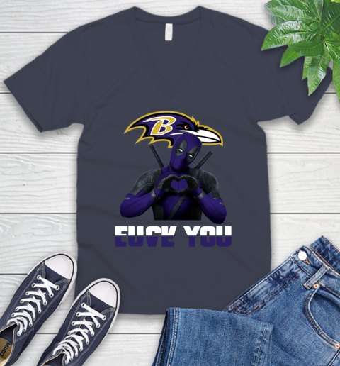 NHL Baltimore Ravens Deadpool Love You Fuck You Football Sports V-Neck T-Shirt 8