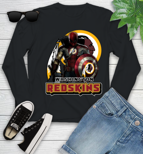 NFL Captain America Thor Spider Man Hawkeye Avengers Endgame Football Washington Redskins Youth Long Sleeve 2