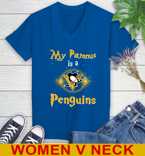 NHL Hockey Harry Potter My Patronus Is A Pittsburgh Penguins Women's V-Neck T-Shirt 9