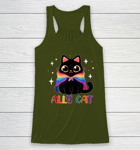 Ally Cat LGBT Gay Rainbow Pride Flag Funny Cat Lover Racerback Tank 2