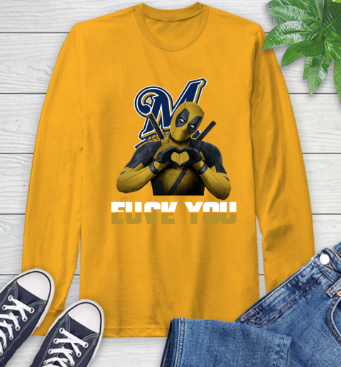 MLB Milwaukee Brewers Deadpool Love You Fuck You Baseball Sports Long Sleeve T-Shirt 2