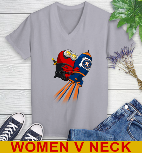 MLB Baseball Houston Astros Deadpool Minion Marvel Shirt Women's V-Neck T-Shirt 4