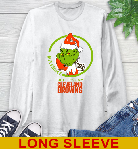 Cleveland Browns NFL Christmas Grinch I Hate People But I Love My Favorite Football Team Long Sleeve T-Shirt
