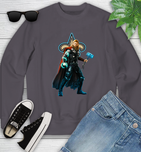 NFL Thor Avengers Endgame Football New Orleans Saints Youth Sweatshirt 6