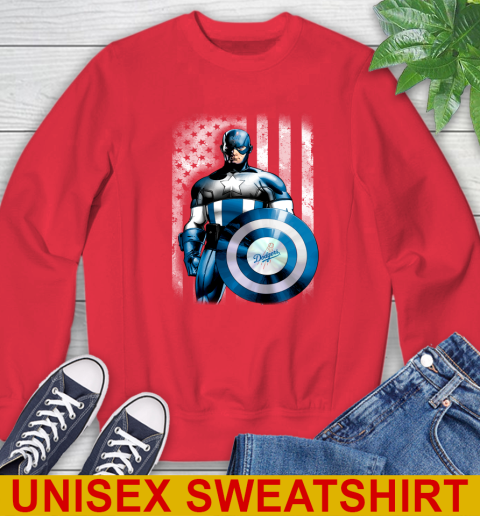 Los Angeles Dodgers MLB Baseball Captain America Marvel Avengers American Flag Shirt Sweatshirt Tee For Sports