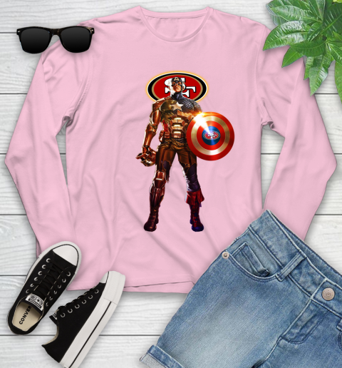 NFL Captain America Marvel Avengers Endgame Football Sports San Francisco 49ers Youth Long Sleeve 10