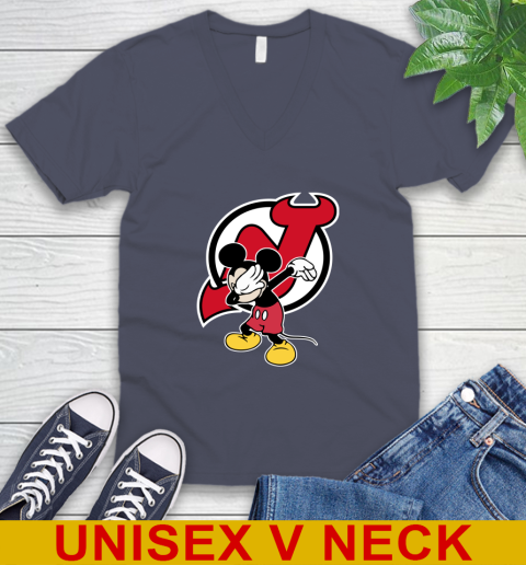 New Jersey Devils NHL Hockey Dabbing Mickey Disney Sports V-Neck T-Shirt 8