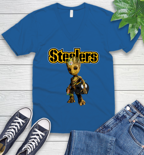 Pittsburgh Steelers NFL Football Groot Marvel Guardians Of The Galaxy V-Neck T-Shirt 6
