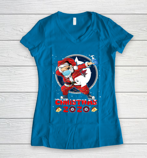 Winnipeg Jets Funny Santa Claus Dabbing Christmas 2020 NHL Women's V-Neck T-Shirt 5