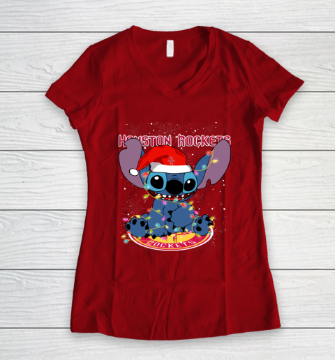 Houston Rockets NBA noel stitch Basketball Christmas Women's V-Neck T-Shirt 6