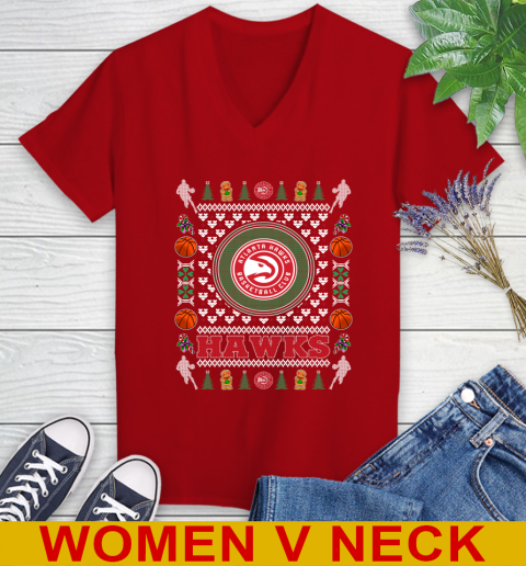 Atlanta Hawks Merry Christmas NBA Basketball Loyal Fan Women's V-Neck T-Shirt 10