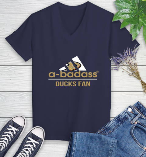 NHL A Badass Anaheim Ducks Fan Adidas Hockey Sports Women's V-Neck T-Shirt 12