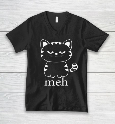 MEH CAT Shirt Funny Sarcastic Gift for Cat Lovers Halloween V-Neck T-Shirt