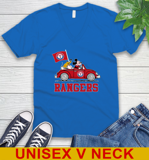 MLB Baseball Texas Rangers Pluto Mickey Driving Disney Shirt V-Neck T-Shirt 6