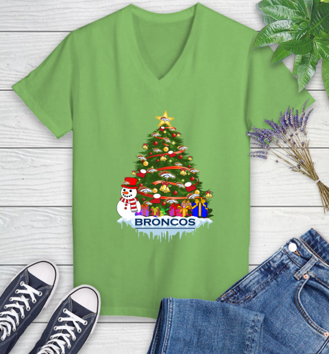 Denver Broncos Merry Christmas NFL Football Sports Women's V-Neck T-Shirt 11