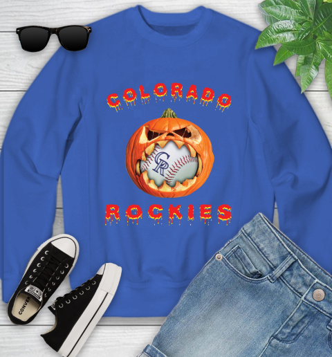 MLB Colorado Rockies Halloween Pumpkin Baseball Sports Youth Sweatshirt 8