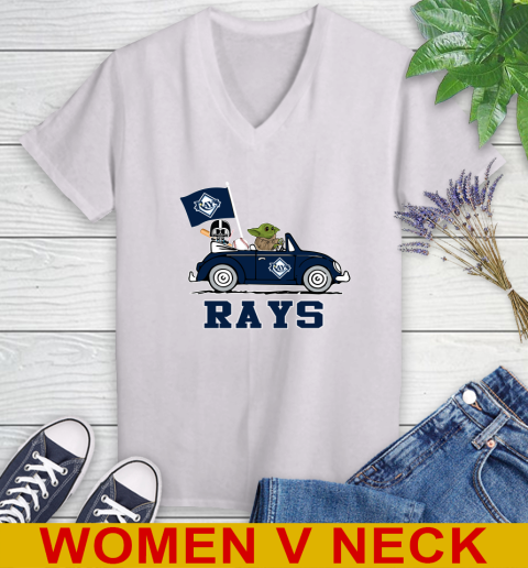 MLB Baseball Tampa Bay Rays Darth Vader Baby Yoda Driving Star Wars Shirt Women's V-Neck T-Shirt