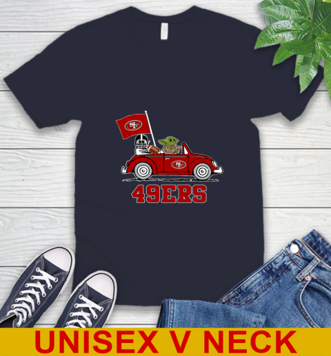 NFL Football San Francisco 49ers Darth Vader Baby Yoda Driving Star Wars Shirt V-Neck T-Shirt 3