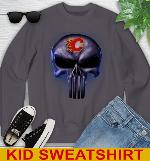 Calgary Flames NHL Hockey Punisher Skull Sports Youth Sweatshirt 5