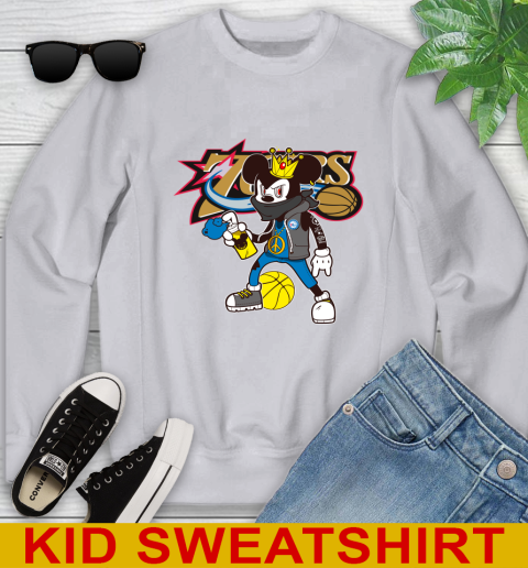 Philadelphia 76ers NBA Basketball Mickey Peace Sign Sports Youth Sweatshirt 4
