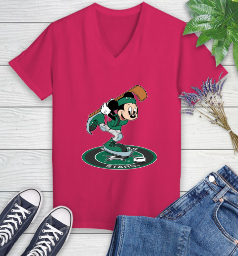 NHL Hockey Dallas Stars Cheerful Mickey Disney Shirt Women's V-Neck T-Shirt 8